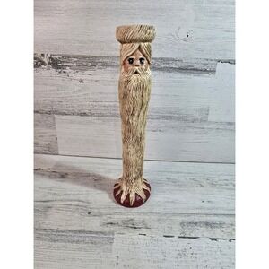 Primitive Folk Art Skinny Santa Carved Wood Candlestick Holder Christmas Tall